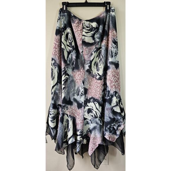 Vintage Dress U II Handkerchief Midi Skirt XL Whimsygoth Dark Fairy Floral - Picture 7 of 8